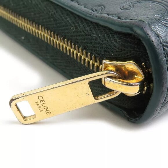 Auth CELINE Triomphe Zip Around Long Wallet Dark Green Leather authentic - Picture 14 of 16